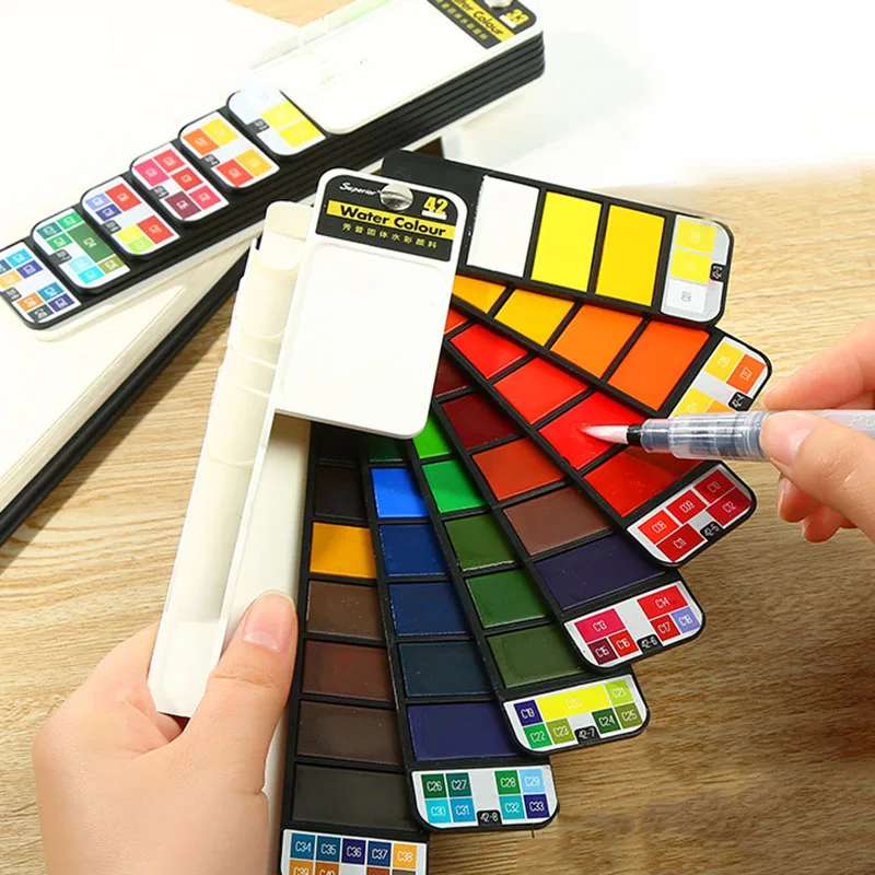 

Professional 18/25/33/42 Colors Solid Watercolor Set With Free Water Color Paint Brush Creative Pigment Art Supplies For Drawing