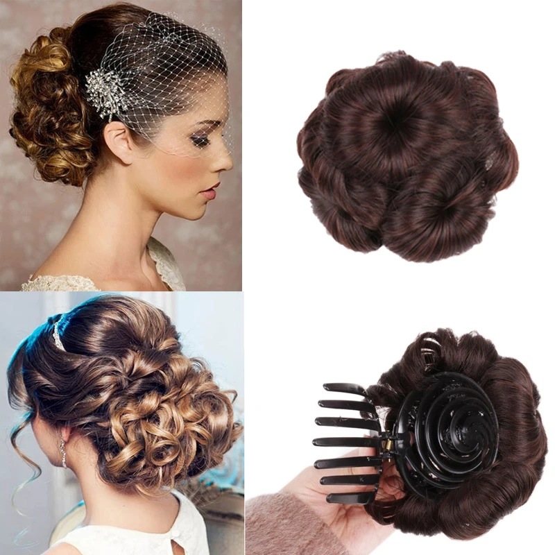 Curly Bride Makeup Flowers Chignon Hair Comb Claws Wig Bun Maker