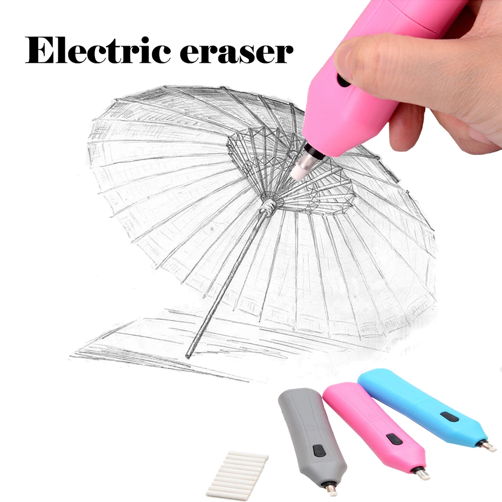 Office Supplies 1 Pcs Electric Eraser with 10pcs Rubber Stationery Gift Erasers for Kids for Artist Learning Drawing 3 Color