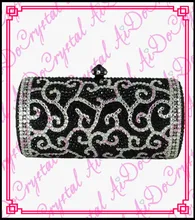Aidocrystal glamour crystal pave hard crown pattern black clutch handbag for women