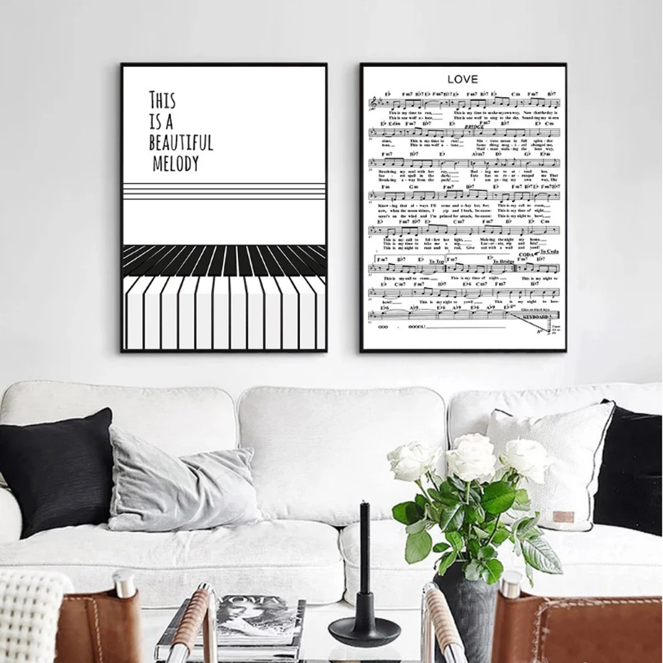

Nordic Minimalist Piano Score Canvas Painting Black White Wall Art Poster Graphic Pictures For Living Room Home Decor Frameles