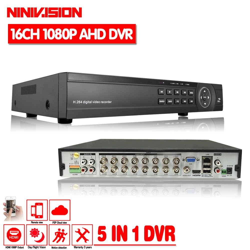 NINIVISION CCTV DVR 16Ch цифровой видеорегистратор AHD 16 каналов 1080P Гибридный домашний видеорегистратор безопасности МП HDMI выход Onvif P2P