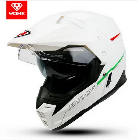 Новинка YOHE двойные линзы для беговых мотоциклетных шлемов зимние внедорожные мотоциклетные шлемы из АБС-пластика YH-628A L XL XXL - Цвет: white Green