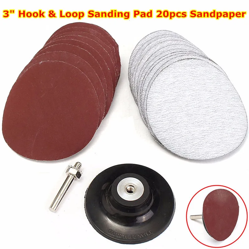 3" Hook and Loop Sanding Pad with Drill Adapter & 20pcs Sandpaper