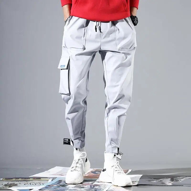 

2019 Men Multi-pocket Elastic Waist Design Harem Pant Street Punk Hip Hop Red Casual Trousers Joggers Male Army Cargo Pants XXXL
