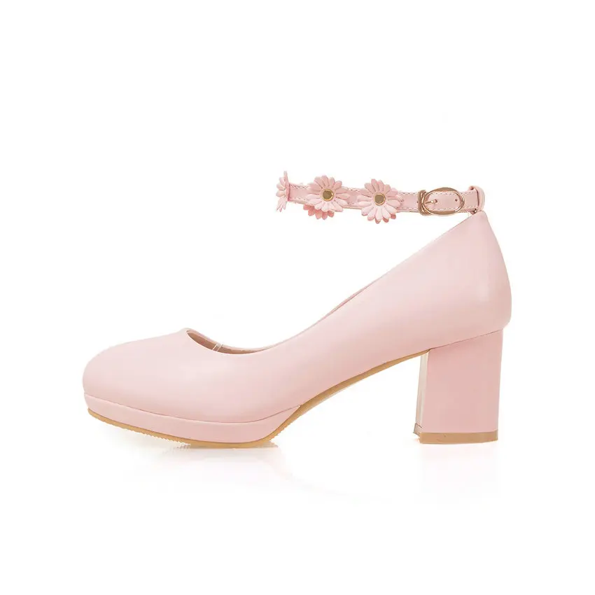QUTAA/ г. Женские туфли-лодочки модные повседневные однотонные розовые туфли-лодочки с круглым носком на высоком квадратном каблуке из искусственной кожи размер 33-43
