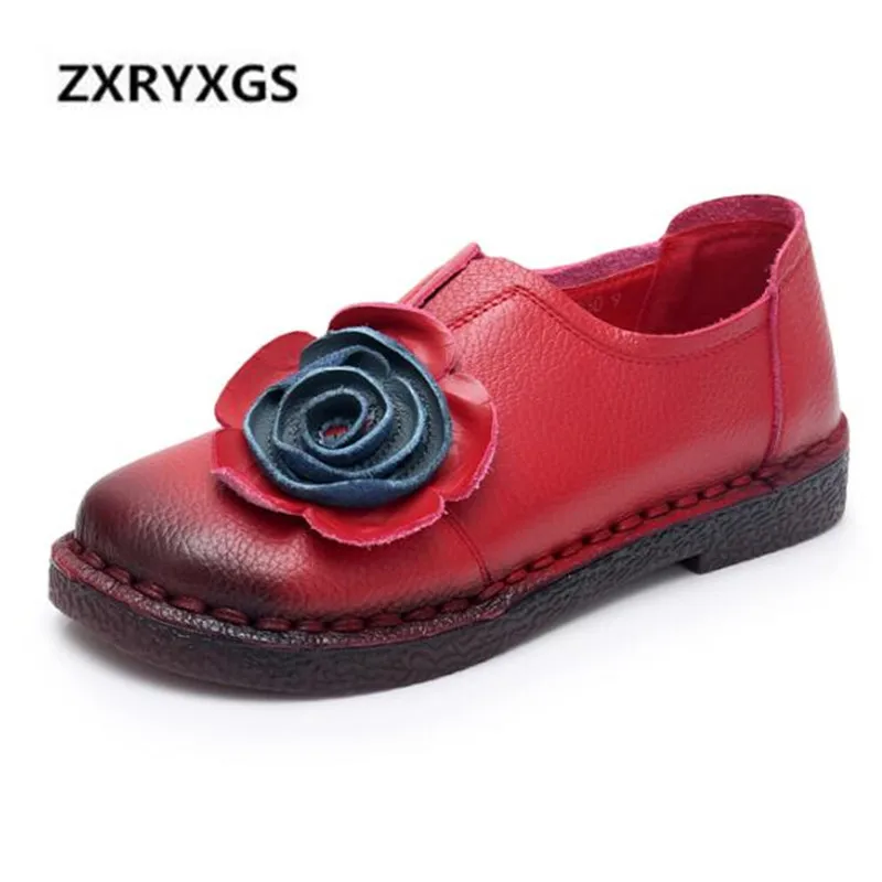 

2018 Autumn New Retro Handmade Flower Genuine Leather Women Shoes Comfort Soft Shoes Woman Elegant Casual Non-slip Fashion Shoes
