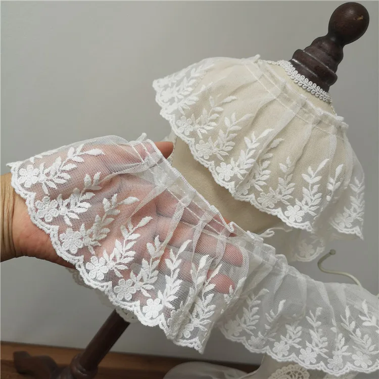 10 см Широкий роскошный Тюль Белый 3D плиссированные кружева свадебная Аппликация Вышивка Цветы лента оборки отделка платье подол сплайсинга DIY шитье - Цвет: A Style