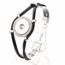 5 шт. металлические бусы браслеты с застежкой браслет Многослойный черный кожаный браслет для женщин Шарм 18 мм украшение с защелкой