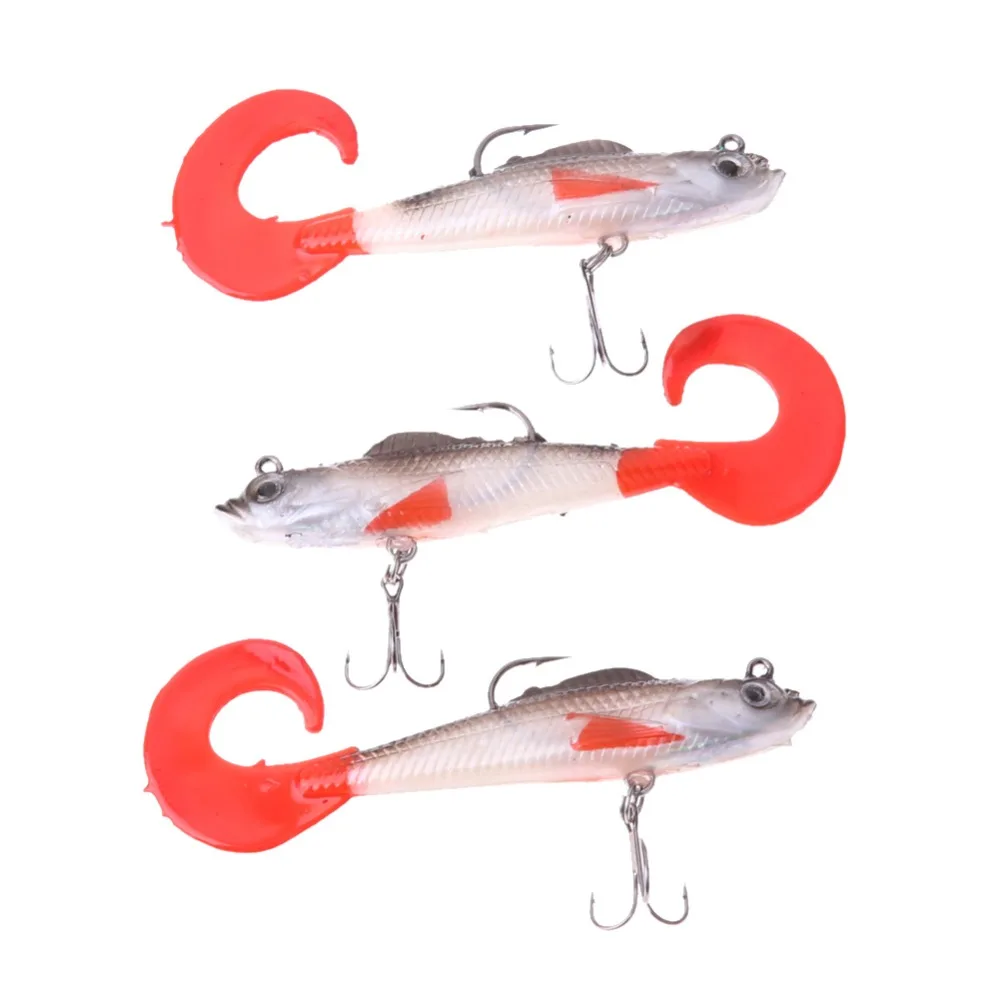 

3Pcs Lead Head Soft Fishing Lures Long T Tail Fishing Lure Treble Hook Bait Fake Fishing Lures EA14