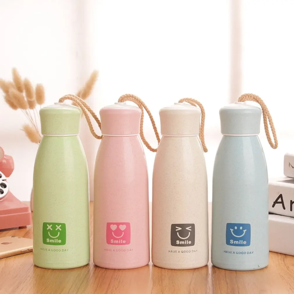 

350ML Cute Design Print Glass Water Bottle Cute Straw Cover Drinking Cup Eco-Friendly Letter Bottle Students Water Bottle