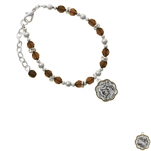 Two-tone Dragon and Phoenix Medallion Brown Beaded Bracelet