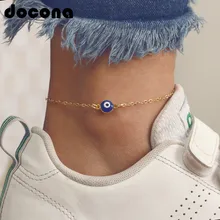 Docona милый синий глаз ножные браслеты для женщин богемный золотой цвет талисманы ножной браслет Бохо ноги ювелирные изделия Pulseras 6729