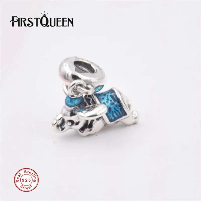 

FirstQueen DS Collecion Enamel Elephant Charm Bead Fit Brand Silver Bracelet 2017 New Year Christmas DIY Gift Fine Jewelry
