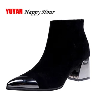 

Square Heel Boots Women Winter Boots Warm Shoes Pointed toe Sexy Ladies Booties 2018 Woman Shoes Women's Ankle Botas YX350