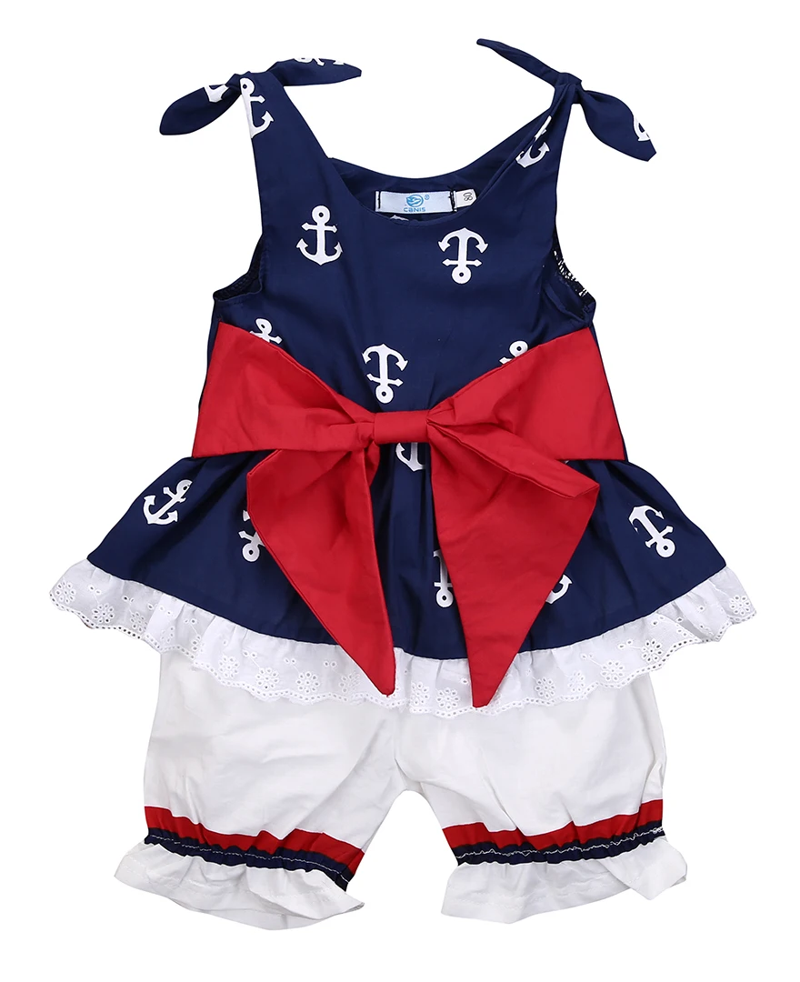 2 pieces sleeveless Anchor Bow Self Tie Dress and Shorts Set For Baby Girl | Мать и ребенок