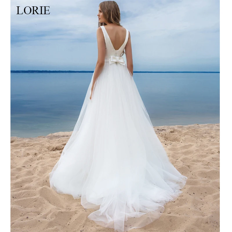 LORIE пляжные свадебные платья Vestido Noiva Praia простые белые тюлевые Casamento свадебное платье с поясом на заказ большие размеры