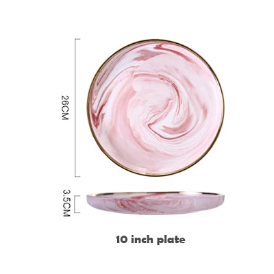 1 шт., розовое Мраморное керамическое обеденное блюдо, тарелка для риса, салата, лапши, миска для супа, фарфоровая тарелка, наборы посуды, посуда, кухонный инструмент - Цвет: 10 Inch Plate