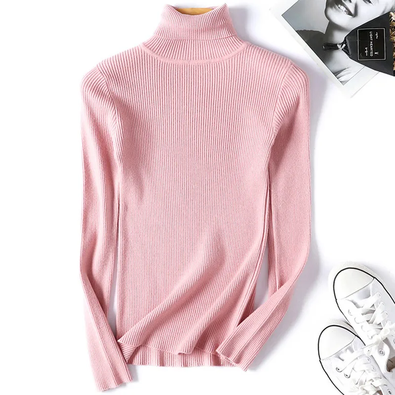 

High Quality Women Sweater New Turtleneck Pullover Top Solid Cashmere Sweater Autumn Small Fresh Knitted Female Bottoming Shirt