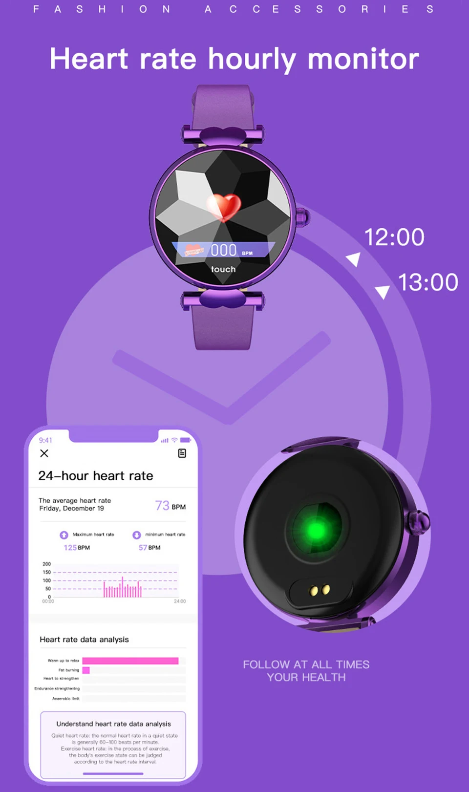 Смарт-часы с монитором сердечного ритма для женщин, Bluetooth, модный умный браслет, фитнес-трекер, женские наручные часы