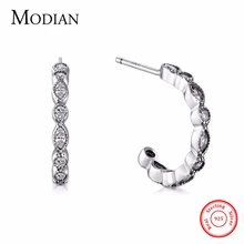 Modian подлинные 925 пробы серебряные серьги-гвоздики простой геометрический дизайн с прозрачным 5А Цирконом для женщин Свадебные ювелирные изделия