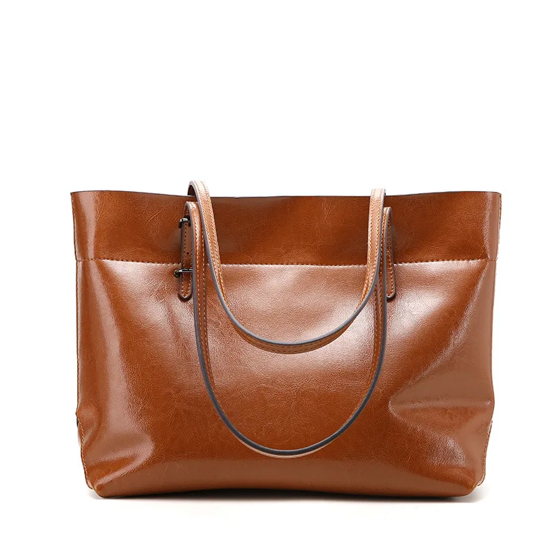 Женская сумка из натуральной кожи, женские сумки из натуральной кожи, большие сумки на плечо, дизайнерская винтажная Большая большая сумка-тоут - Цвет: B Brown