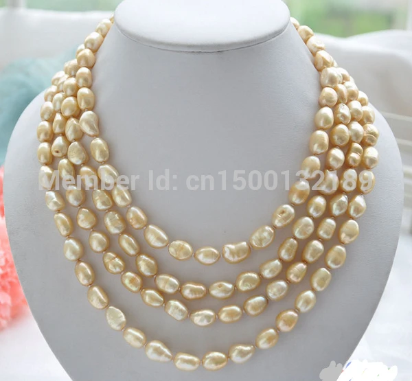 

j00554 4row 16"~21" champagne baroque freshwater pearl necklace (C0309)