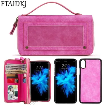 

Multifunction Flip Cover For iPhone X XR XS Max 5 5S SE Zipper Leather Handbag Wallet Case For iPhone 7 8 6 6S Plus Phone Bag