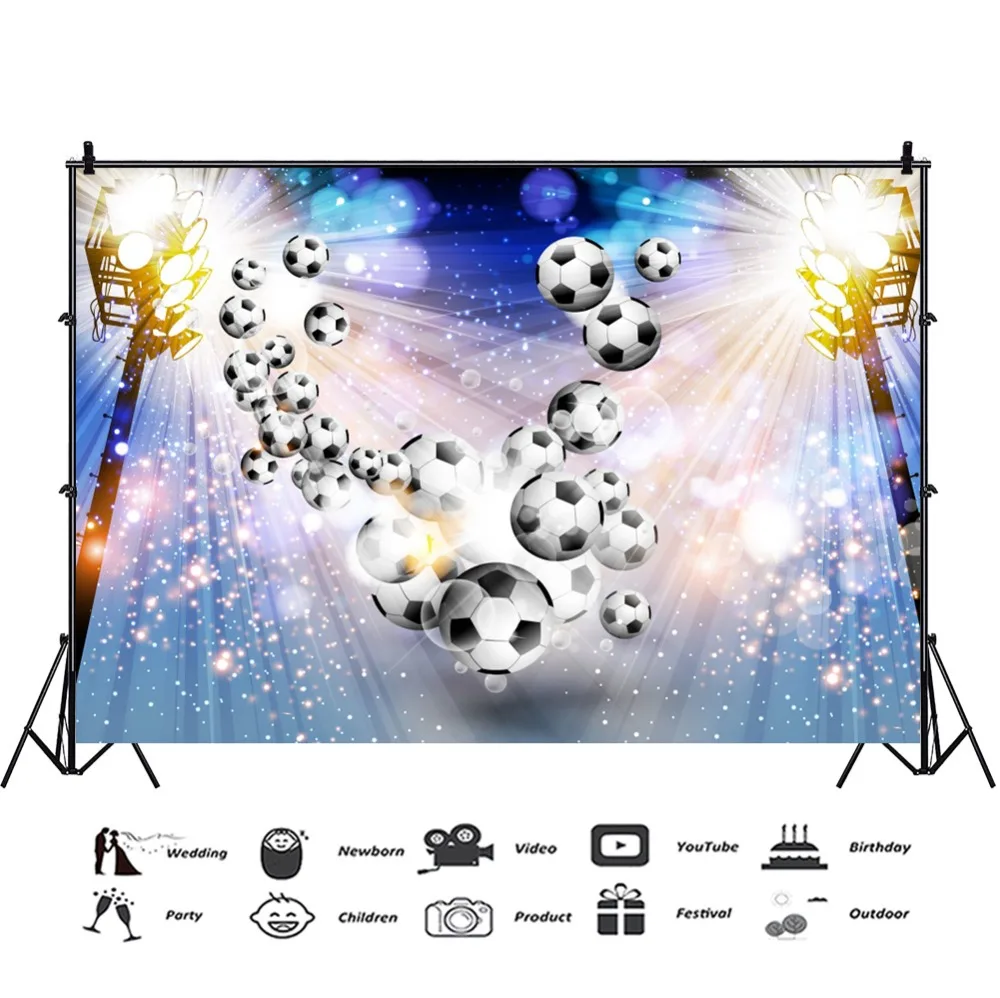 Laeacco Footballs Microphone Light Bokeh Baby Children Photography Background Customized Photographic Backdrops For Photo Studio