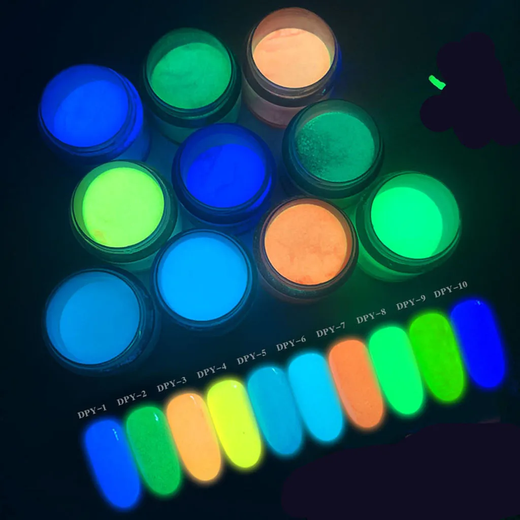 Украшение ногтей пыль светится в темноте Блестящий Флуоресцентный порошок пигмент 12 цветов акриловый лак для ногтей