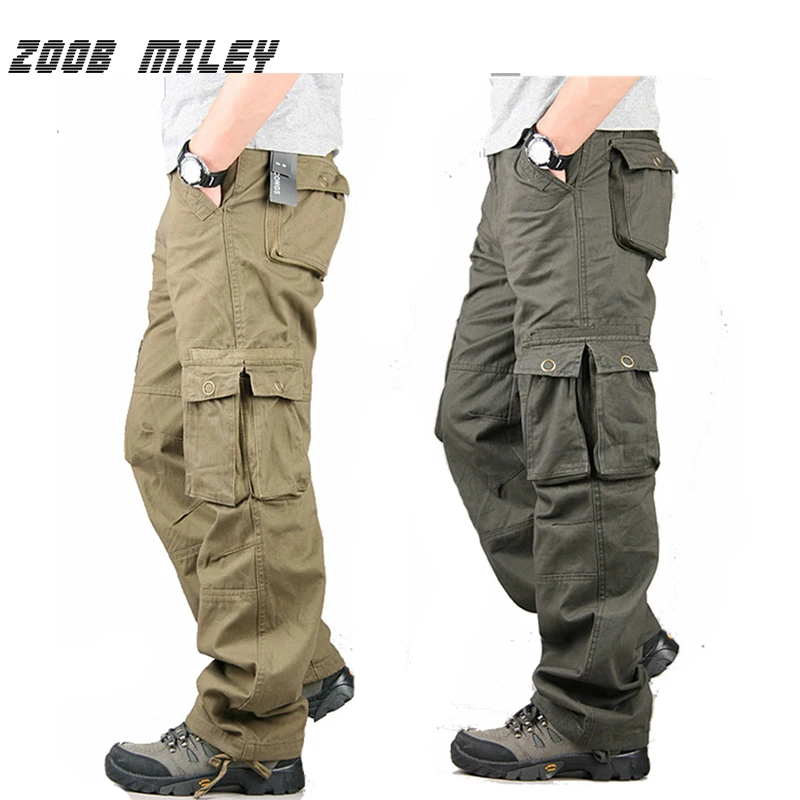 

ZOOB MILEY Fashion Men Cargo Pants Plus Size 30-38 Military for Men Multi Pockets Overalls Loose Fit Cotton Causal Work Trousers