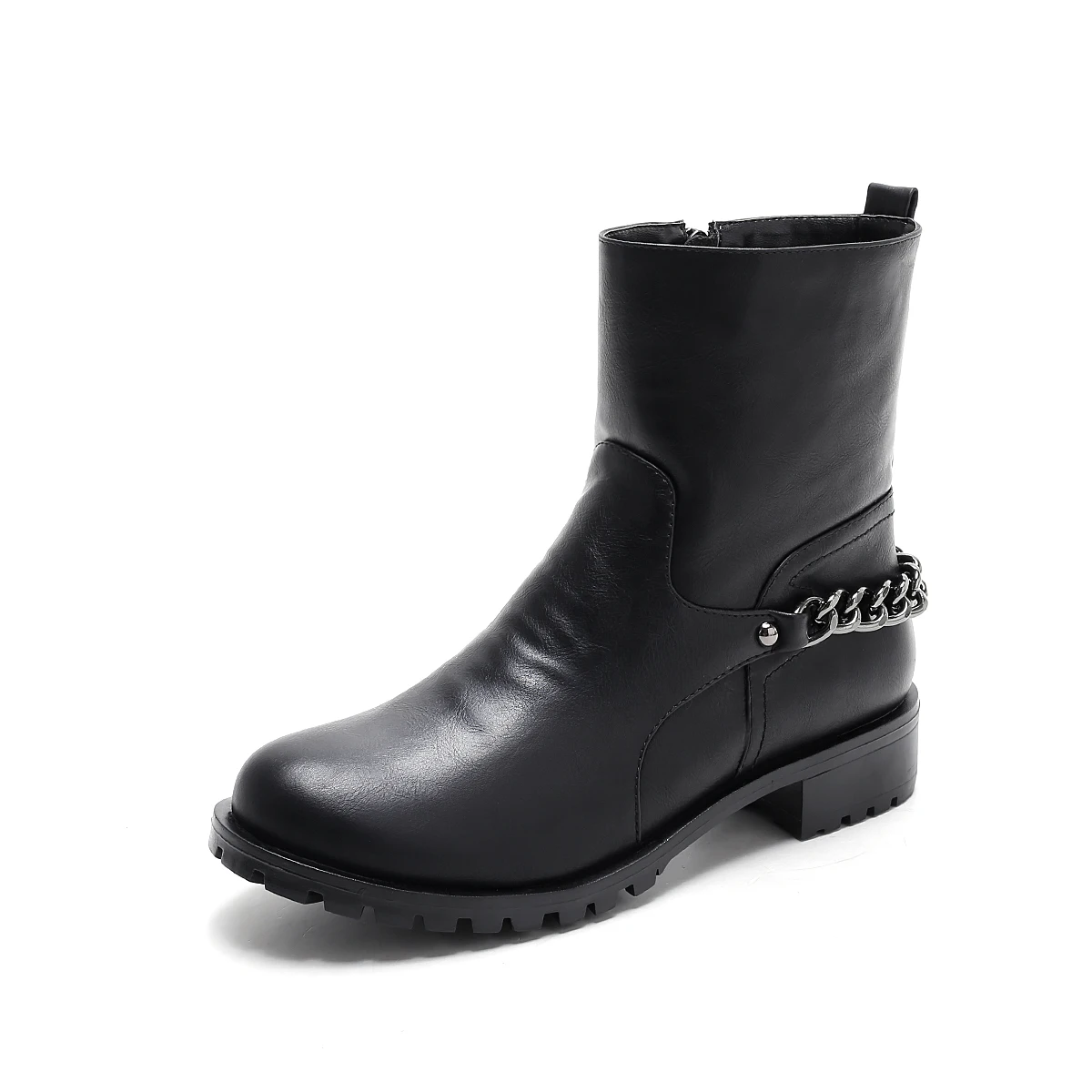 New Handmade Genuine Leather Boots Women Platform Metal Chain Boots Soft Leather Short Plush Shoes Black