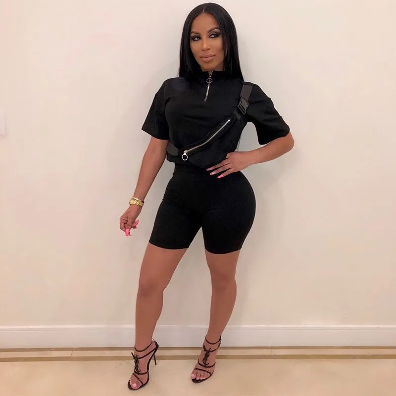 

Women Casual Buckle Two Piece Set Turtleneck Patchwork Zip Tracksuit Solid Top Knee Length Pants Club Outfits