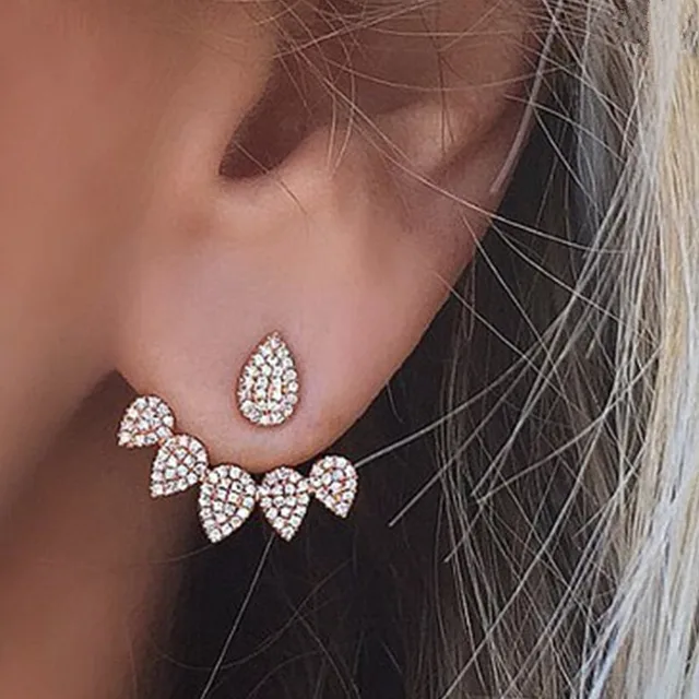 Fashion Drop Crystal Stud Earrings Double Side For Women Bridal Fashion Drop Crystal Stud Earrings Double Side For Women Bridal Wedding Party Jewelry