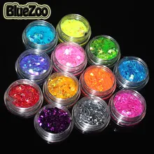 BlueZoo 12 Pots/pack Nail Glitter Rhinestone Different Colors Big Hexagon Paillette Nail Art Decoration With Box