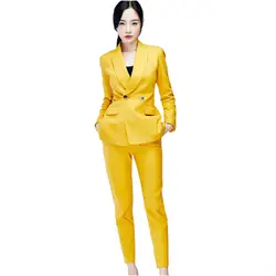 Желтый женский костюм модный маленький костюм весна и осень саморазвитие Дикий костюм из двух предметов женские брючные костюмы