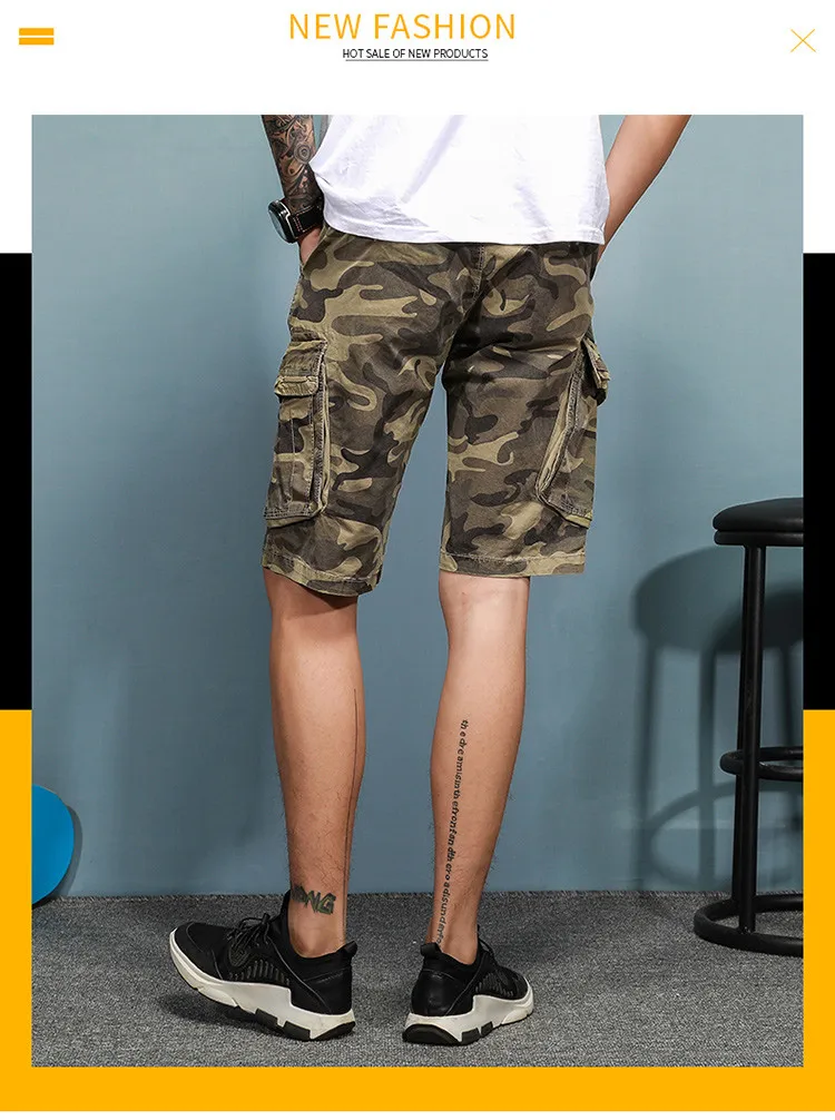 EL BARCO летние хлопковые камуфляжные повседневные шорты мужские до колена с карманами военные армейские зеленые хаки синие мужские короткие брюки карго