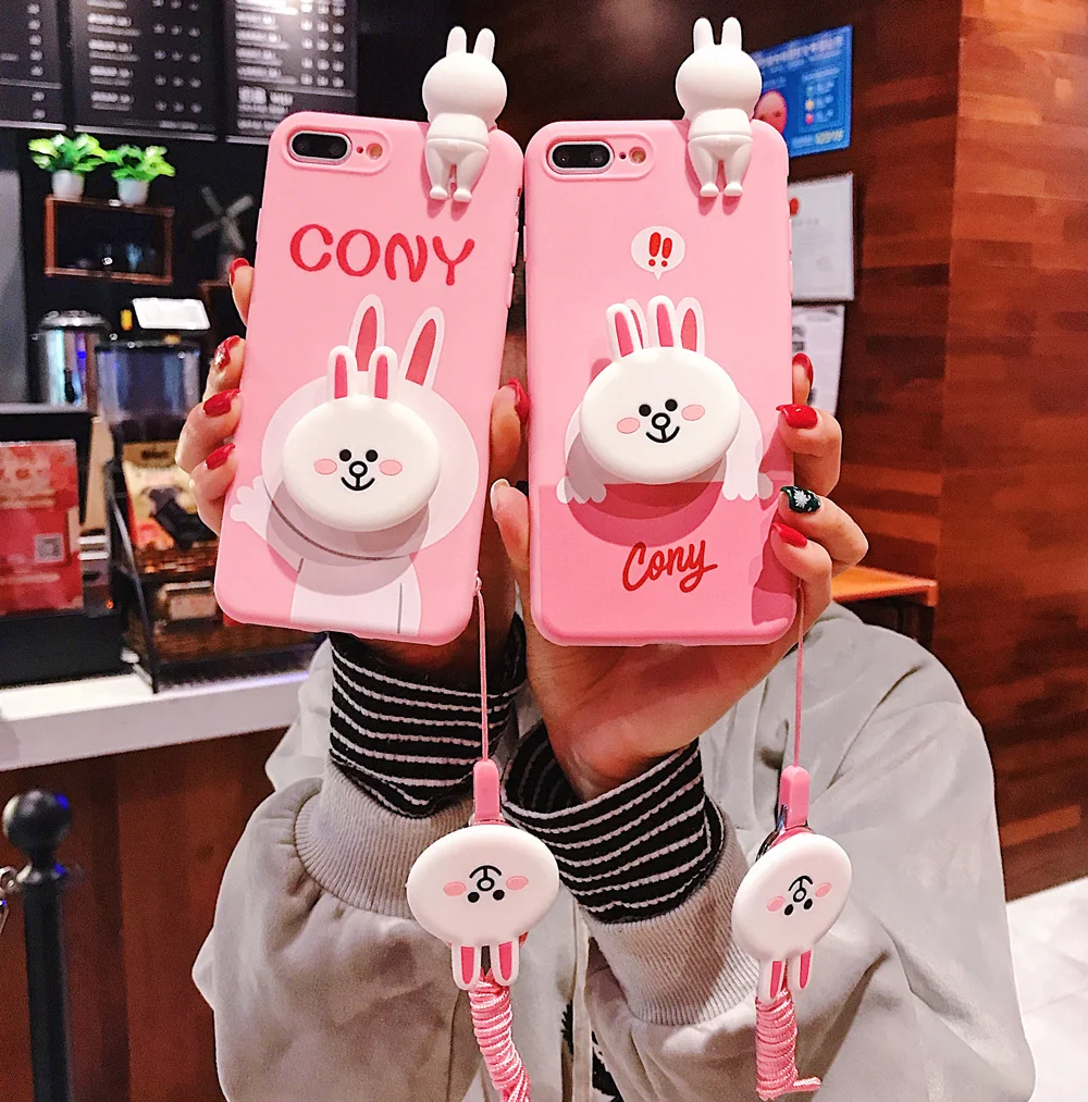 

Kawaii Cartoon pattern pink Kani Rabbit soft silicon cover case for iphone 6 S Plus 7 8 X XR XS MAX Balloon Stent phone cases