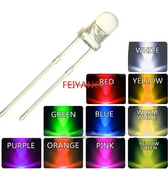 

1000pcs/lot F5 10 Colors 5MM Round Green/Yellow/Blue/White/Red/Warm White/Orange/Purple/Pink/Yellow Green LED Light Diode Kit
