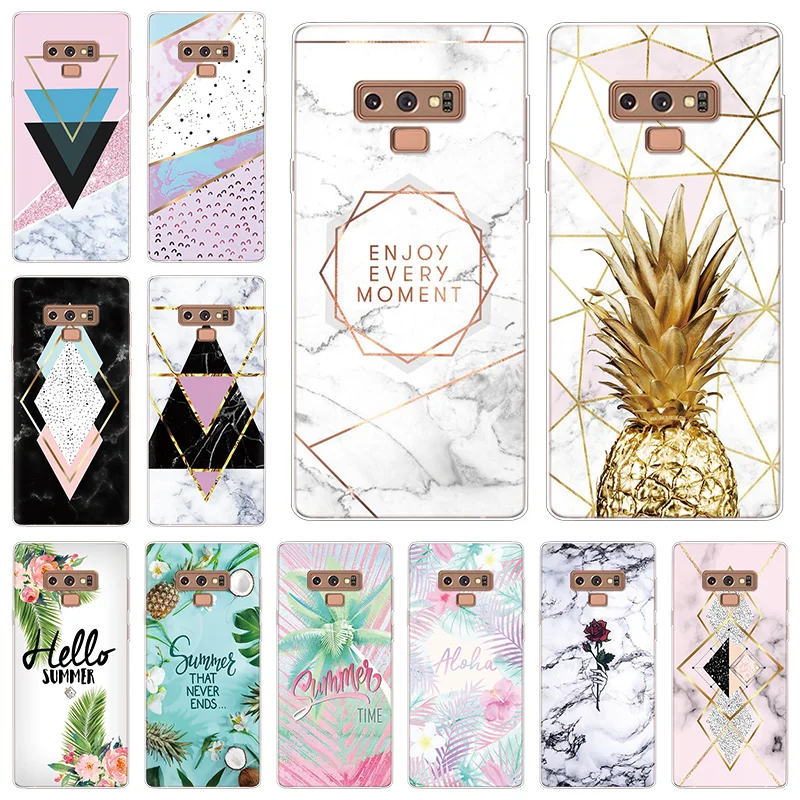

Luxury Marble Pineapple Floral Back Cover For Samsung Galaxy Note 9 8 10 Pro S10e S9 S10 J4 J6 Plus Soft Silicon TPU Summer Case