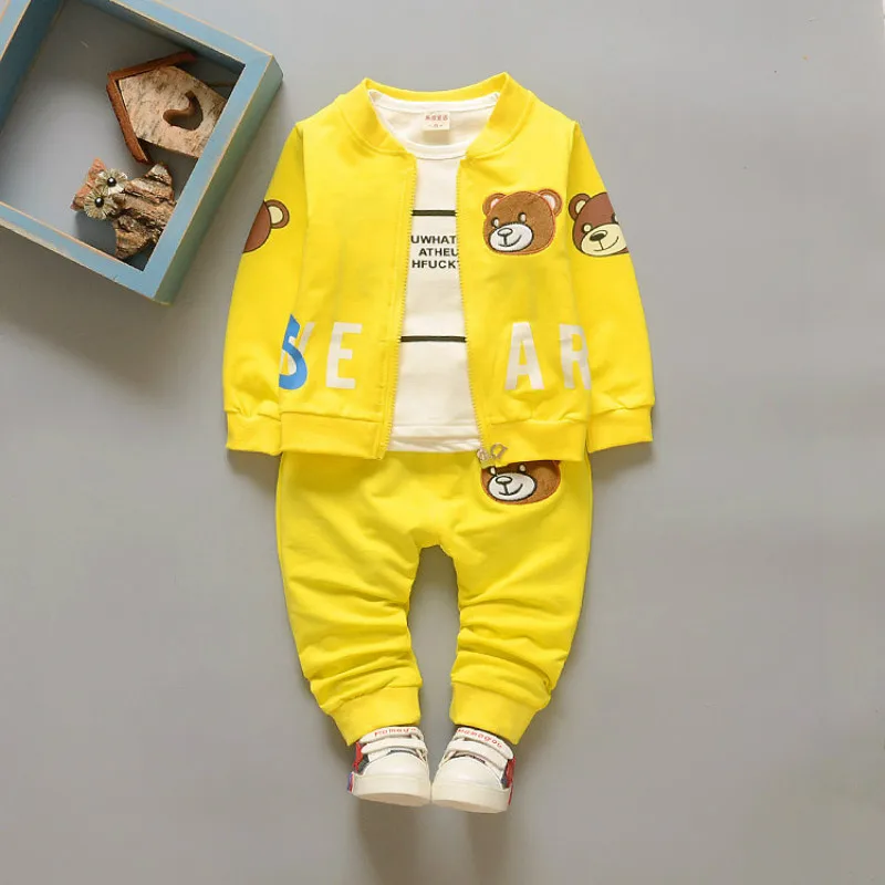 

2016 new Korean version of the cartoon children's suits baby boys and girls three-piece suit autumn fashion Free Shipping