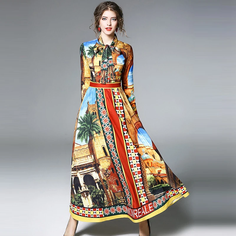 2018 Новинка весны мода красочные печати женское платье vestidos чешские Стиль
