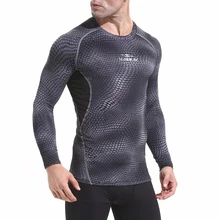 Мужская Тренировочная Спортивная компрессионная футболка, облегающая футболка с длинными рукавами, футболка для тренажерного зала, одежда для фитнеса, одноцветная футболка из лайкры для кроссфита