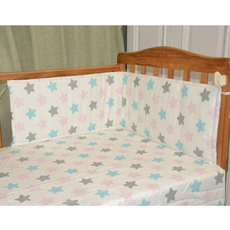 120*28cm(1pcs bumper only)Bumpers In the Crib For Newborn Cotton Linen Cot Bumper Baby Bed Protector Grey stars baby bed bumper