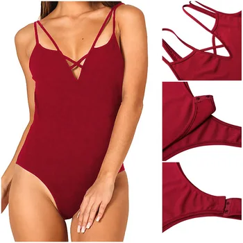 

Sexy Club Strappy Backless Bodysuit Women Sleeveless Summer Party Beach Hot Bodysuits V-Neck Slim Cami Bodysuit Tight Jumpsuit