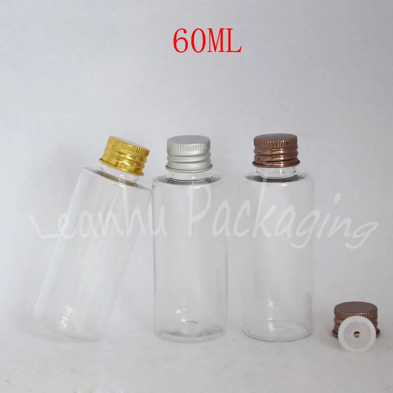 

60ML Transparent Plastic Bottle With Aluminum Screw Cap , 60CC Lotion / Toner Sample Sub-Bottling , Empty Cosmetic Container