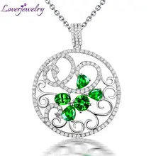 Романтический Винтаж однотонные 18Kt? AU750 из белого золота с бриллиантами камень цаворит Цепочки и ожерелья с подвесками для Для женщин, ювелирное изделие, подарок WP056