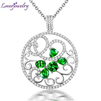 

LOVERJEWELRY Romantic Vintage Solid 18Kt/AU750 White Gold Diamonds Tsavorite Gemstones Necklace Pendants For Women Jewelry Gift