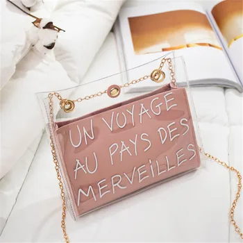 

Fashion Women Brand Design Small Square Shoulder Cluth Bag Transparent PU Composite Messenger Bags New Female Handbags