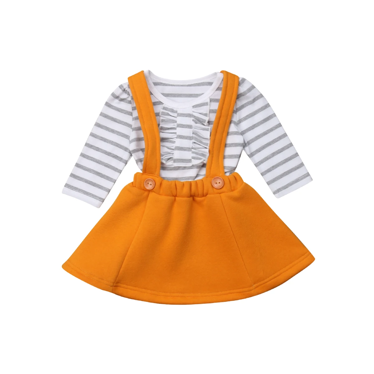 

Little Girls Stripes T-shirt Bib Skirt Clothes Set Newborn Baby Girls Ruffle Shirt Top Solid Belt Skirts Outfit Clothing 2019